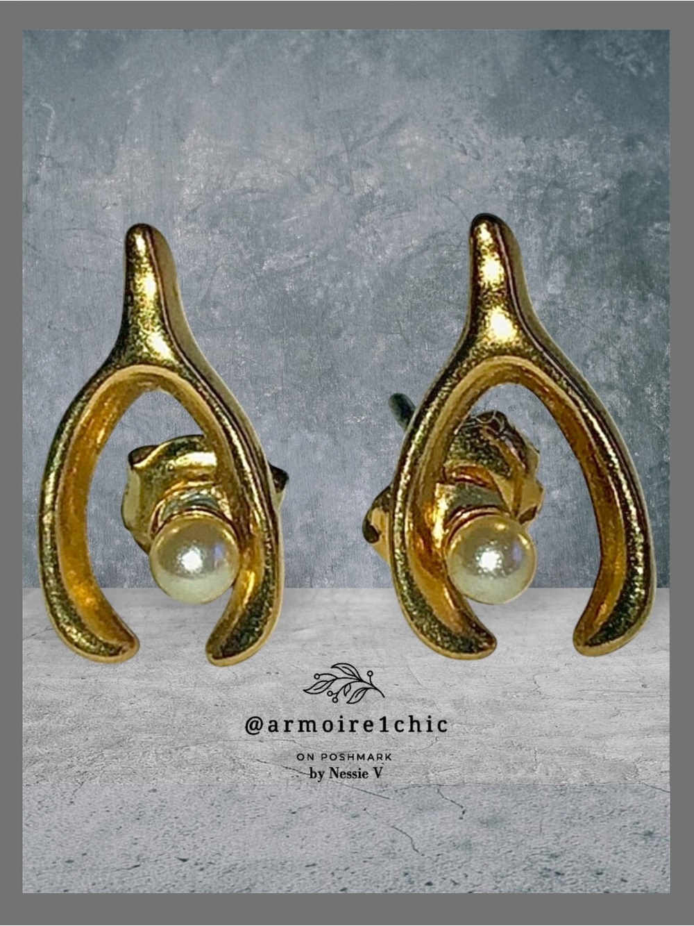 WISHBONE EARRINGS | with Faux Pearl Jacket Posts